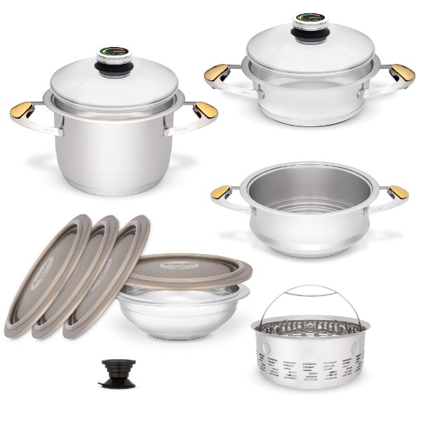 Zepter Junior cookware set - pots for cooking without fat and water and in the pyramid stacking system